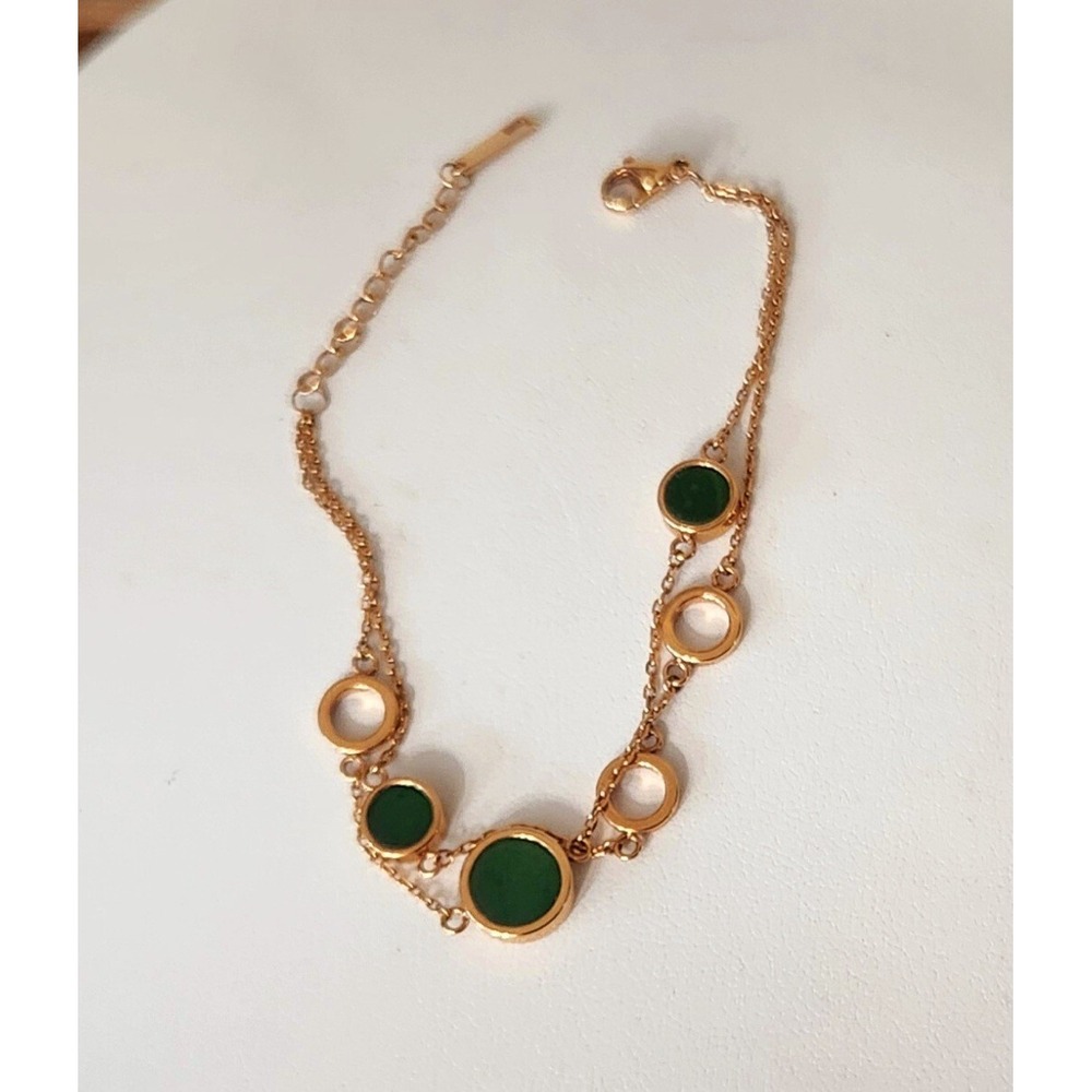 Wear Darling WD Bracelet Stainless Steel Rose Gold Tone Green Gem Accent Women's